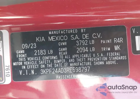 2024 Kia Forte Lxs из США, поврежденный, VIN 3KPF24AD3RE698797